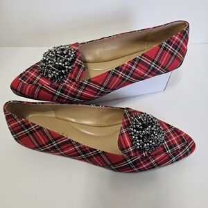 Talbots Francesca Pom-Pom Driving Flats - Tartan Plaid  Sz 7M